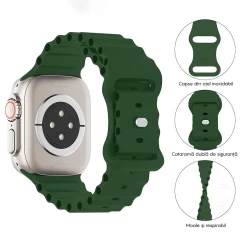 Curea Ocean Loop compatibila cu Apple Watch SE/9/8/7/6/5/4/3/2/1 - 38/40/41MM CASEY STUDIOS, Ajustabila, Respirabila, Material Textil Verde Inchis