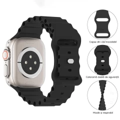 Curea Ocean Loop compatibila cu Apple Watch Ultra 2/Ultra/SE/9/8/7/6/5/4/3/2/1 - 42/44/45/49MM CASEY STUDIOS, Ajustabila, Respirabila, Material Textil, Galben Negru