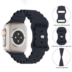 Curea Ocean Loop compatibila cu Apple Watch Ultra 2/Ultra/SE/9/8/7/6/5/4/3/2/1 - 42/44/45/49MM CASEY STUDIOS, Ajustabila, Respirabila, Material Textil, Galben Albastru Inchis