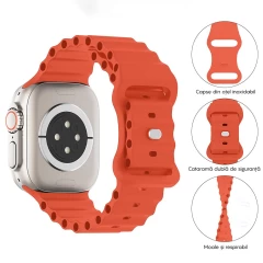 Curea Ocean Loop compatibila cu Apple Watch Ultra 2/Ultra/SE/9/8/7/6/5/4/3/2/1 - 42/44/45/49MM CASEY STUDIOS, Ajustabila, Respirabila, Material Textil, Galben Portocaliu