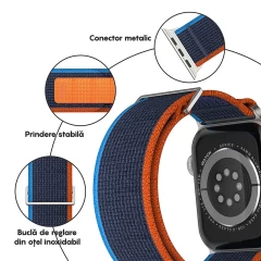 Curea Trail compatibila cu Apple Watch SE/9/8/7/6/5/4/3/2/1 - 38/40/41MM CASEY STUDIOS, Ajustabila, Respirabila, Material Textil Albastru Inchis