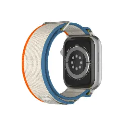Curea Nailon Trail compatibila cu Apple Watch Ultra 2/Ultra/SE/9/8/7/6/5/4/3/2/1 - 42/44/45/49 MM CASEY STUDIOS, Ajustabila, Respirabila, Material Textil bej / portocaliu