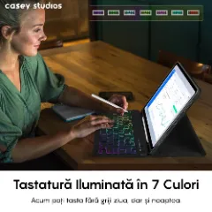 Husa cu Tastatura Iluminata compatibila cu iPad Air 13 2024/Pro 12.9