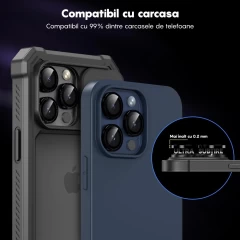 Protectie Camera pentru iPhone 12 Pro, Casey Studios MaxDefense+, Ultra HD, Anti Amprente, Anti Zgarieturi, Anti Socuri, Negru Negru