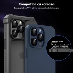 Protectie Camera pentru iPhone 13 Pro / iPhone 13 Pro Max, Casey Studios MaxDefense+, Ultra HD, Anti Amprente, Anti Zgarieturi, Anti Socuri Negru