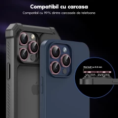 Protectie Camera pentru iPhone 13 Pro / iPhone 13 Pro Max, Casey Studios MaxDefense+, Ultra HD, Anti Amprente, Anti Zgarieturi, Anti Socuri Roz