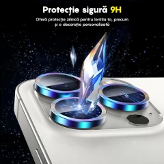 Protectie Camera pentru iPhone 14 / iPhone 14 Plus, Casey Studios MaxDefense+,  Ultra HD, Protectie Profesionala Camere 3D, Anti Amprente, Anti Zgarieturi, Anti Socuri, Curcubeu Curcubeu