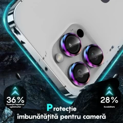 Protectie Camera pentru iPhone 14 / iPhone 14 Plus, Casey Studios MaxDefense+,  Ultra HD, Protectie Profesionala Camere 3D, Anti Amprente, Anti Zgarieturi, Anti Socuri, Curcubeu Curcubeu