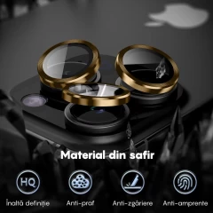 Protectie Camera pentru iPhone 15 / iPhone 15 Plus, Casey Studios MaxDefense+,  Ultra HD, Protectie Profesionala Camere 3D, Anti Amprente, Anti Zgarieturi, Anti Socuri, Galben Galben