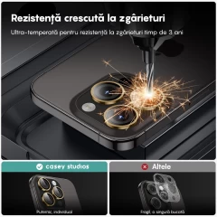 Protectie Camera pentru iPhone 15 / iPhone 15 Plus, Casey Studios MaxDefense+,  Ultra HD, Protectie Profesionala Camere 3D, Anti Amprente, Anti Zgarieturi, Anti Socuri, Galben Galben