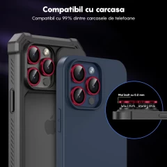 Protectie Camera pentru iPhone 15 / iPhone 15 Plus, Casey Studios MaxDefense+,  Ultra HD, Protectie Profesionala Camere 3D, Anti Amprente, Anti Zgarieturi, Anti Socuri, Rosu Rosu