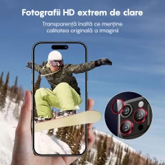 Protectie Camera pentru iPhone 15 / iPhone 15 Plus, Casey Studios MaxDefense+,  Ultra HD, Protectie Profesionala Camere 3D, Anti Amprente, Anti Zgarieturi, Anti Socuri, Rosu Rosu