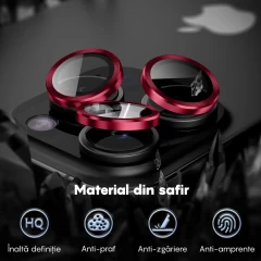 Protectie Camera pentru iPhone 15 / iPhone 15 Plus, Casey Studios MaxDefense+,  Ultra HD, Protectie Profesionala Camere 3D, Anti Amprente, Anti Zgarieturi, Anti Socuri, Rosu Rosu