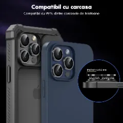 Protectie Camera pentru iPhone 15 Pro / iPhone 15 Pro Max, Casey Studios MaxDefense+, Ultra HD, Anti Amprente, Anti Zgarieturi, Anti Socuri Argintiu