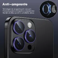 Protectie Camera pentru iPhone 15 Pro / iPhone 15 Pro Max, Casey Studios MaxDefense+, Ultra HD, Anti Amprente, Anti Zgarieturi, Anti Socuri Mov inchis