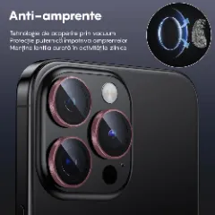 Protectie Camera pentru iPhone 15 Pro / iPhone 15 Pro Max, Casey Studios MaxDefense+, Ultra HD, Anti Amprente, Anti Zgarieturi, Anti Socuri Roz