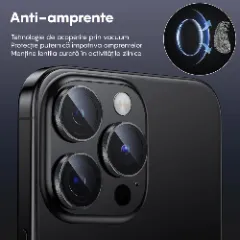 Protectie Camera pentru iPhone 15 Pro / iPhone 15 Pro Max, Casey Studios MaxDefense+, Ultra HD, Anti Amprente, Anti Zgarieturi, Anti Socuri Argintiu