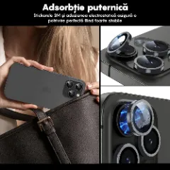 Protectie Camera pentru iPhone 15 Pro / iPhone 15 Pro Max, Casey Studios MaxDefense+, Ultra HD, Anti Amprente, Anti Zgarieturi, Anti Socuri Argintiu