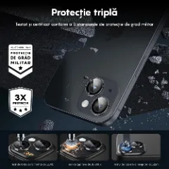 Protectie Camera pentru iPhone 15 Pro / iPhone 15 Pro Max, Casey Studios MaxDefense+, Ultra HD, Anti Amprente, Anti Zgarieturi, Anti Socuri Argintiu