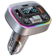Modulator FM G02 LAGATO, Bluetooth 5.3, Transmitator FM cu Incarcare, 2 x port USB, Port USB Type-C, Fast Charge, compatibil cu orice Device, Afisaz LED, Lumini RGB