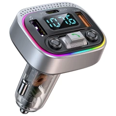 Modulator FM G02 LAGATO, Bluetooth 5.3, Transmitator FM cu Incarcare, 2 x port USB, Port USB Type-C, Fast Charge, compatibil cu orice Device, Afisaz LED, Lumini RGB Negru