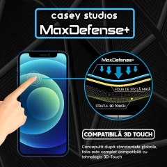 Folie Sticla CASEY STUDIOS pentru iPhone 12 Pro Max, MaxDefense+ Matte, Full Glue, Sticla Securizata, Duritate Militara, Ultra HD, Protectie Profesionala Ecran 3D, Anti Zgarieturi, Anti Socuri Negru