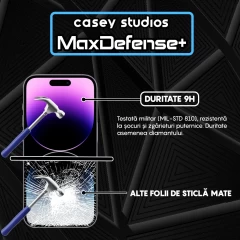 Folie Sticla CASEY STUDIOS pentru iPhone 14 Pro, MaxDefense+ Matte, Full Glue, Sticla Securizata, Duritate Militara, Ultra HD, Protectie Profesionala Ecran 3D, Anti Zgarieturi, Anti Socuri Negru