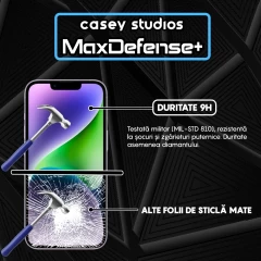 Folie Sticla CASEY STUDIOS pentru iPhone 14, MaxDefense+ Matte, Full Glue, Sticla Securizata, Duritate Militara, Ultra HD, Protectie Profesionala Ecran 3D, Anti Zgarieturi, Anti Socuri Negru