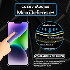 Folie Sticla CASEY STUDIOS pentru iPhone 14, MaxDefense+ Matte, Full Glue, Sticla Securizata, Duritate Militara, Ultra HD, Protectie Profesionala Ecran 3D, Anti Zgarieturi, Anti Socuri Negru