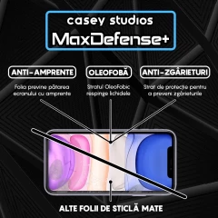 Folie Sticla CASEY STUDIOS pentru iPhone 11 Pro Max, MaxDefense+ Matte, Full Glue, Sticla Securizata, Duritate Militara, Ultra HD, Protectie Profesionala Ecran 3D, Anti Zgarieturi, Anti Socuri Negru