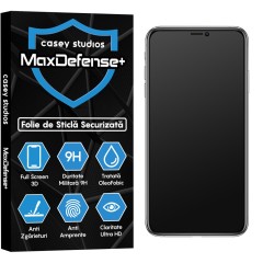 Folie Sticla CASEY STUDIOS pentru iPhone XS Max, MaxDefense+ Matte, Full Glue, Sticla Securizata, Duritate Militara, Ultra HD, Protectie Profesionala Ecran 3D, Anti Zgarieturi, Anti Socuri