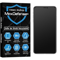 Folie Sticla CASEY STUDIOS pentru iPhone X / XS, MaxDefense+ Matte, Full Glue, Sticla Securizata, Duritate Militara, Ultra HD, Protectie Profesionala Ecran 3D, Anti Zgarieturi, Anti Socuri