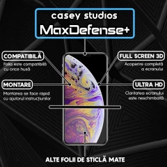 Folie Sticla CASEY STUDIOS pentru iPhone X / XS, MaxDefense+ Matte, Full Glue, Sticla Securizata, Duritate Militara, Ultra HD, Protectie Profesionala Ecran 3D, Anti Zgarieturi, Anti Socuri Negru