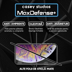 Folie Sticla CASEY STUDIOS pentru iPhone X / XS, MaxDefense+ Matte, Full Glue, Sticla Securizata, Duritate Militara, Ultra HD, Protectie Profesionala Ecran 3D, Anti Zgarieturi, Anti Socuri Negru