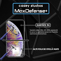 Folie Sticla CASEY STUDIOS pentru iPhone X / XS, MaxDefense+ Matte, Full Glue, Sticla Securizata, Duritate Militara, Ultra HD, Protectie Profesionala Ecran 3D, Anti Zgarieturi, Anti Socuri Negru