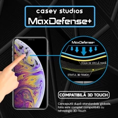 Folie Sticla CASEY STUDIOS pentru iPhone X / XS, MaxDefense+ Matte, Full Glue, Sticla Securizata, Duritate Militara, Ultra HD, Protectie Profesionala Ecran 3D, Anti Zgarieturi, Anti Socuri Negru