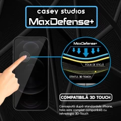 Folie Sticla CASEY STUDIOS pentru iPhone 12 Pro Max, MaxDefense+ Privacy, Full Glue, Sticla Securizata, Duritate Militara, Ultra HD, Protectie Profesionala Ecran 3D, Anti Zgarieturi, Anti Socuri Negru