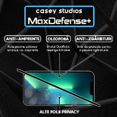 Folie Sticla CASEY STUDIOS pentru iPhone 13 / 13 Pro, MaxDefense+ Privacy, Full Glue, Sticla Securizata, Duritate Militara, Ultra HD, Protectie Profesionala Ecran 3D, Anti Zgarieturi, Anti Socuri Negru