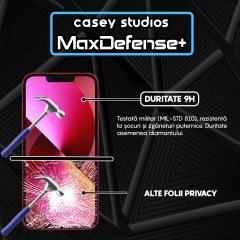 Folie Sticla CASEY STUDIOS pentru iPhone 13 Mini, MaxDefense+ Privacy, Full Glue, Sticla Securizata, Duritate Militara, Ultra HD, Protectie Profesionala Ecran 3D, Anti Zgarieturi, Anti Socuri Negru