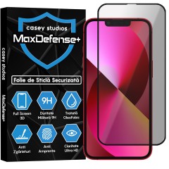 Folie Sticla CASEY STUDIOS pentru iPhone 13 Mini, MaxDefense+ Privacy, Full Glue, Sticla Securizata, Duritate Militara, Ultra HD, Protectie Profesionala Ecran 3D, Anti Zgarieturi, Anti Socuri