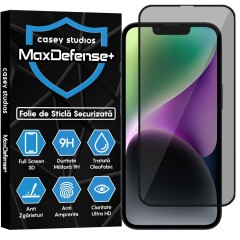 Folie Sticla CASEY STUDIOS pentru iPhone 14 Plus, MaxDefense+ Privacy, Full Glue, Sticla Securizata, Duritate Militara, Ultra HD, Protectie Profesionala Ecran 3D, Anti Zgarieturi, Anti Socuri