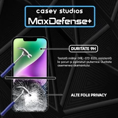Folie Sticla CASEY STUDIOS pentru iPhone 14 Plus, MaxDefense+ Privacy, Full Glue, Sticla Securizata, Duritate Militara, Ultra HD, Protectie Profesionala Ecran 3D, Anti Zgarieturi, Anti Socuri Negru