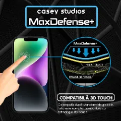 Folie Sticla CASEY STUDIOS pentru iPhone 14, MaxDefense+ Privacy, Full Glue, Sticla Securizata, Duritate Militara, Ultra HD, Protectie Profesionala Ecran 3D, Anti Zgarieturi, Anti Socuri Negru