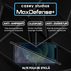 Folie Sticla CASEY STUDIOS pentru iPhone 12 Mini, MaxDefense+ Privacy, Full Glue, Sticla Securizata, Duritate Militara, Ultra HD, Protectie Profesionala Ecran 3D, Anti Zgarieturi, Anti Socuri Negru
