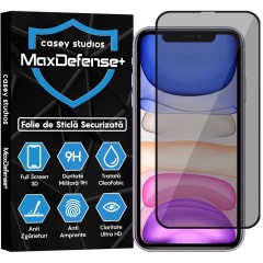 Folie Sticla CASEY STUDIOS pentru iPhone 11 Pro Max, MaxDefense+ Privacy, Full Glue, Sticla Securizata, Duritate Militara, Ultra HD, Protectie Profesionala Ecran 3D, Anti Zgarieturi, Anti Socuri