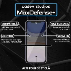 Folie Sticla CASEY STUDIOS pentru iPhone 11 Pro Max, MaxDefense+ Privacy, Full Glue, Sticla Securizata, Duritate Militara, Ultra HD, Protectie Profesionala Ecran 3D, Anti Zgarieturi, Anti Socuri Negru