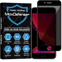 Folie Sticla CASEY STUDIOS pentru iPhone 7 / 8, MaxDefense+ Privacy, Full Glue, Sticla Securizata, Duritate Militara, Ultra HD, Protectie Profesionala Ecran 3D, Anti Zgarieturi, Anti Socuri