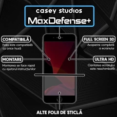 Folie Sticla CASEY STUDIOS pentru iPhone 7 / 8, MaxDefense+ Privacy, Full Glue, Sticla Securizata, Duritate Militara, Ultra HD, Protectie Profesionala Ecran 3D, Anti Zgarieturi, Anti Socuri Negru