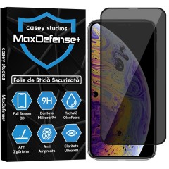 Folie Sticla CASEY STUDIOS pentru iPhone XR / 11, MaxDefense+ Privacy, Full Glue, Sticla Securizata, Duritate Militara, Ultra HD, Protectie Profesionala Ecran 3D, Anti Zgarieturi, Anti Socuri