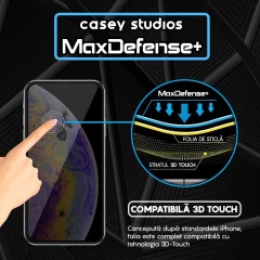 Folie Sticla CASEY STUDIOS pentru iPhone X / XS, MaxDefense+ Privacy, Full Glue, Sticla Securizata, Duritate Militara, Ultra HD, Protectie Profesionala Ecran 3D, Anti Zgarieturi, Anti Socuri Negru